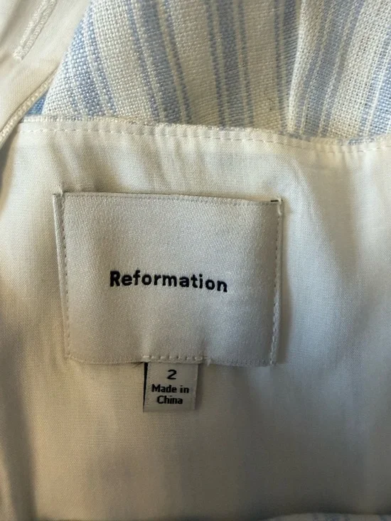 NEW Reformation Janu Midi Linen Dress Swan Stripe Blue White | US 2 / UK 6 - Picture 15 of 15